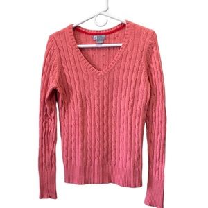 JCPenney Merino Blend Women’s Cable Knit V-neck Coral Pullover Sweater Size L